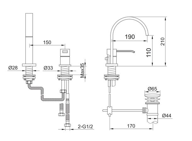 Servantbatteri Kohlman Axis - Krom -