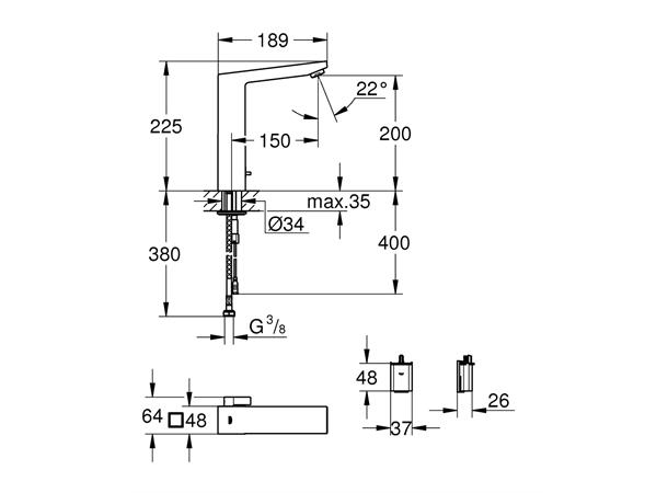 Elektronisk Servantbatteri Grohe Eurocube E 1/2"  med blander - Krom -