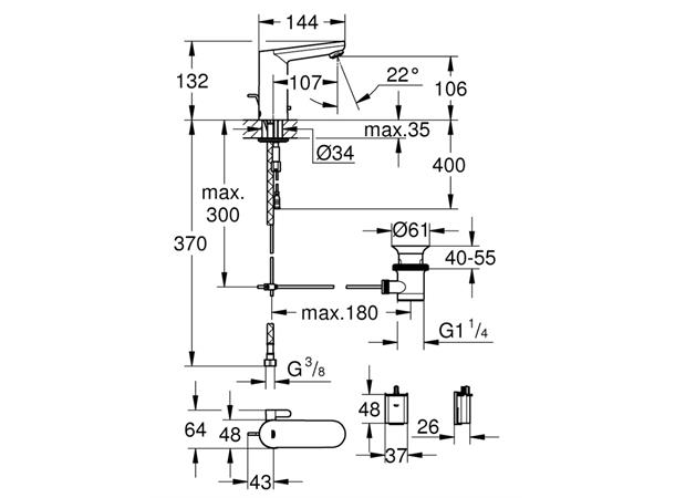 Elektronisk Servantbatteri Grohe Eurosmart Cosmopolitan E - Krom -