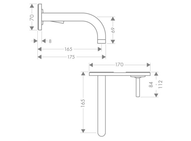 Servantbatteri Axor Uno2 Overheng 165mm - Krom -