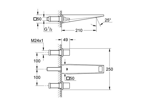 Servantbatteri Grohe Allure Brilliant DN 15 M-Size Overheng 210mm - Krom -