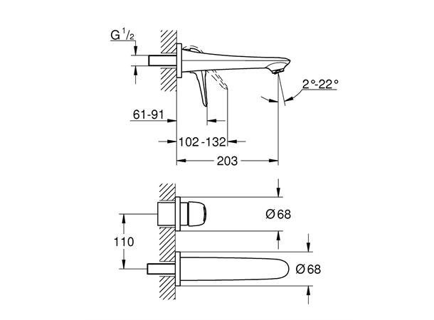 Servantbatteri Grohe Eurostyle New M-size Overheng 203mm - Krom -