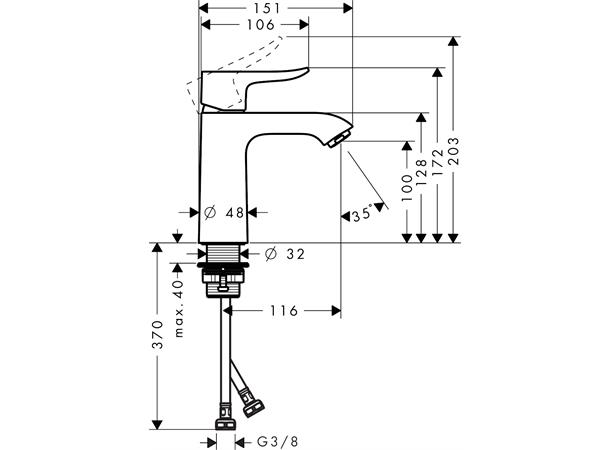 Servantbatteri Hansgrohe Metris 110 Uten bunnventil - Krom -