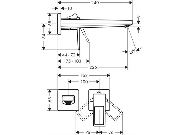 Servantbatteri Hansgrohe Metropol Overheng 225mm - Krom -