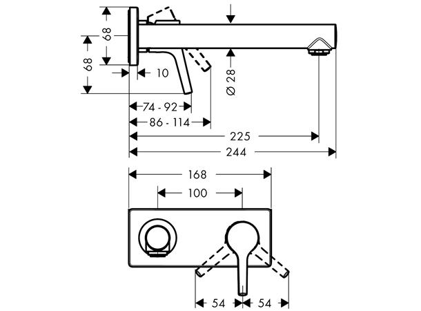 Servantbatteri Hansgrohe Talis S Overheng 225mm - Krom  -