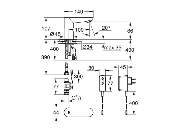 Elektronisk Kran til servant Grohe Euroeco Cosmopolitan E 1/2" - Krom -