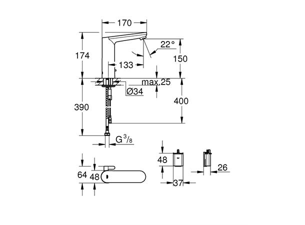 Elektronisk Servantbatteri Grohe Eurosmart Cosmopolitan E 1/2"  Krom