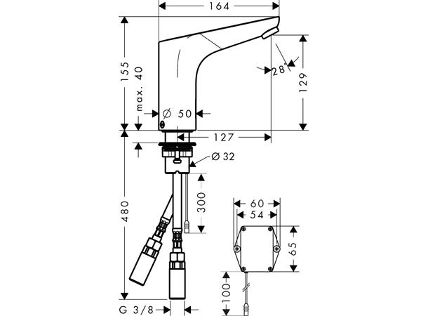 Elektronisk Servantbatteri Hansgrohe Focus 6V med temperaturregulering