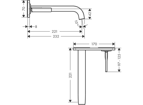 Servantbatteri Axor Citterio E Overheng 221mm - Krom -