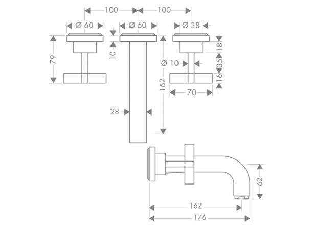 Servantbatteri Axor Citterio Overheng 162mm - Krom -