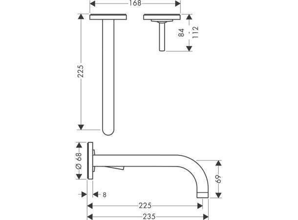 Servantbatteri Axor Uno2 Overheng 225mm - Krom -