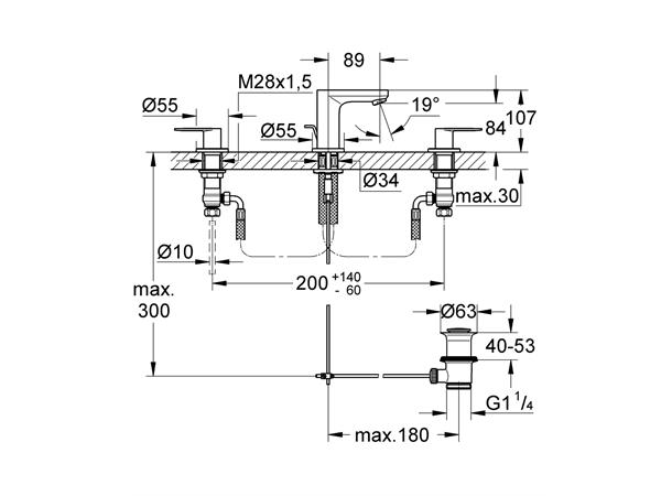 Servantbatteri Grohe Eurosmart Cosmopolitan 1/2'' S-size - Krom -