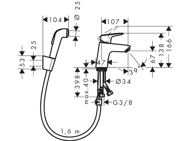 Servantbatteri Hansgrohe Logis - Krom - Med bidettedusj og 160 cm dusjslange