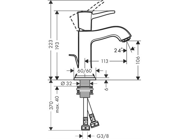 Servantbatteri Hansgrohe Metropol 110 Classic med oppløftventil - Krom/gull -