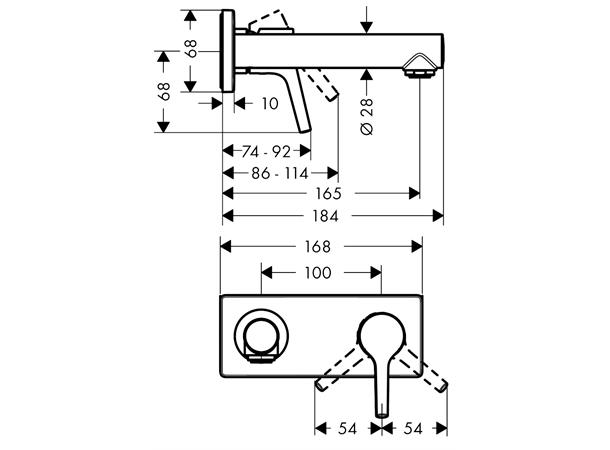 Servantbatteri Hansgrohe Talis S Overheng 165mm - Krom  -