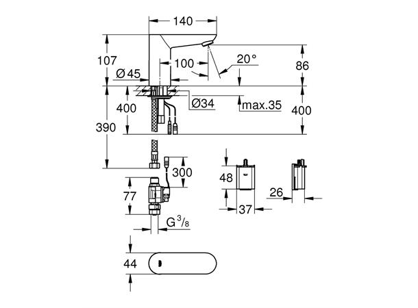 Elektronisk Kran til servant Grohe Euroeco Cosmopolitan E 1/2" - Krom  -