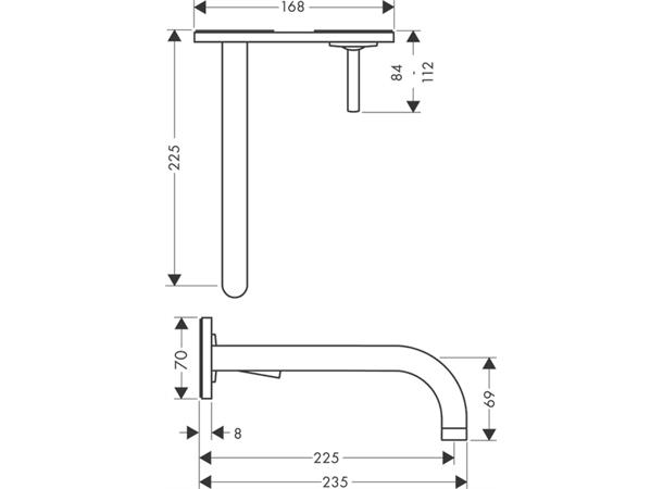 Servantbatteri Axor Uno2 Overheng 225mm - Krom -