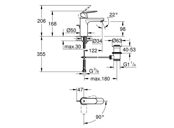 Servantbatteri Grohe Eurosmart Cosmopolitan DN 15 M-size - Krom -