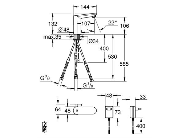 Servantbatteri Grohe Eurosmart Cosmopolitan E med blander - Krom -