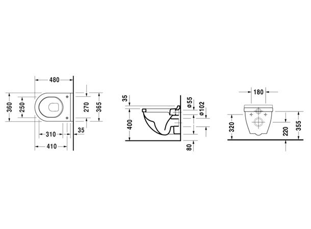 Vegghengt toalett Duravit Starck 3 48x36.5 cm - Kompakt - Uten lokk - HVit