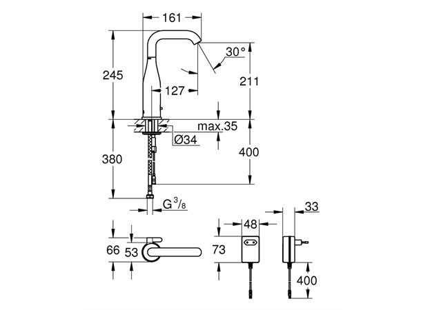 Elektronisk Servantbatteri Grohe Essence E 1/2" med blander - Krom -