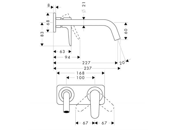 Servantbatteri Axor Citterio M Overheng 227mm - Krom -