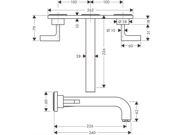 Servantbatteri Axor Citterio Overheng 226mm - Krom -