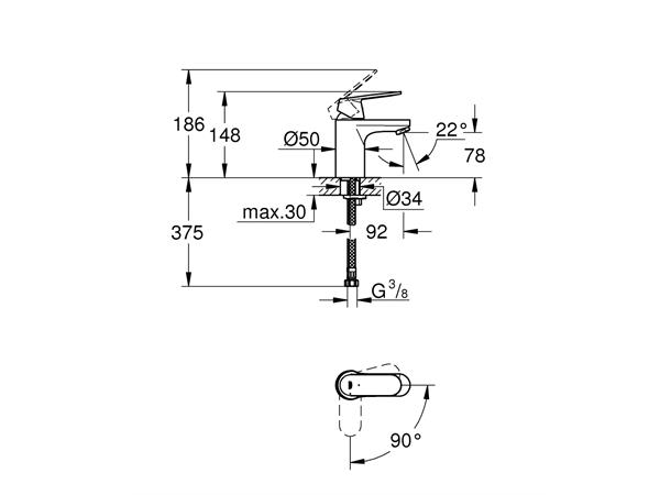 Servantbatteri Grohe Eurosmart Cosmopolitan S-size - Krom -