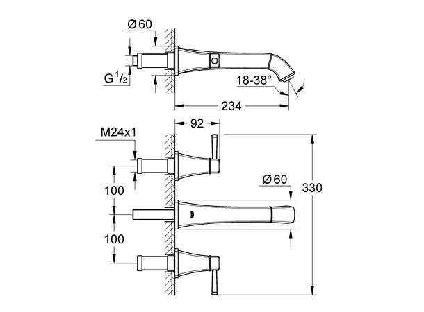 Servantbatteri Grohe Grandera DN 15 M-size - Krom/gull -