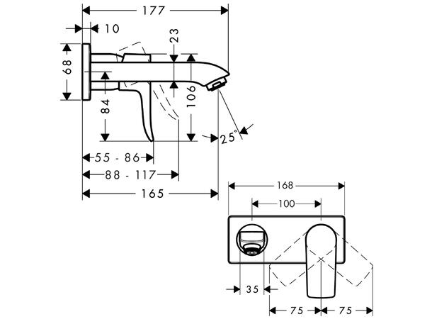 Servantbatteri Hansgrohe Metris Overheng 165mm - Krom -