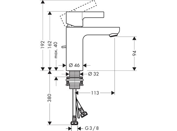 Servantbatteri Hansgrohe Metris S LowFlow med oppløftventil - Krom -