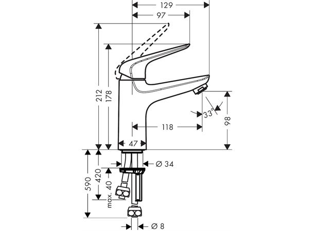 Servantbatteri Hansgrohe Novus 100 Med push-open bunnventil - Krom -