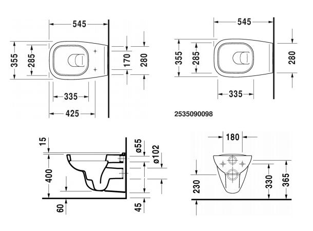 Vegghengt toalett Duravit D-Code 54.5x35.5 cm - Uten lokk - Hvit