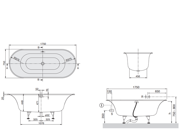 Badekar V&B Cetus Duo 175x75cm