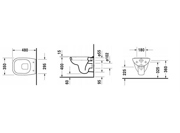 Vegghengt toalett Duravit D-Code 48x35 cm - Kompakt - Uten lokk - Hvit