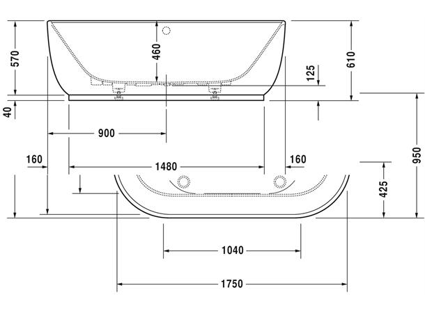 Badekar Oval Duravit Luv 180x95cm hvit