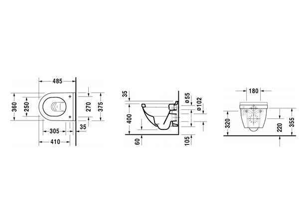 Vegghengt toalett Duravit Starck 3 Kompakt - 37.5x48.5 cm - Hvit