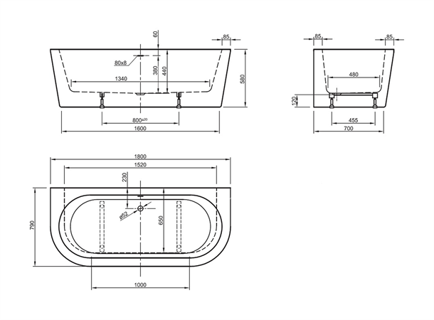 Badekar Roca Eternity 180x80cm hvit